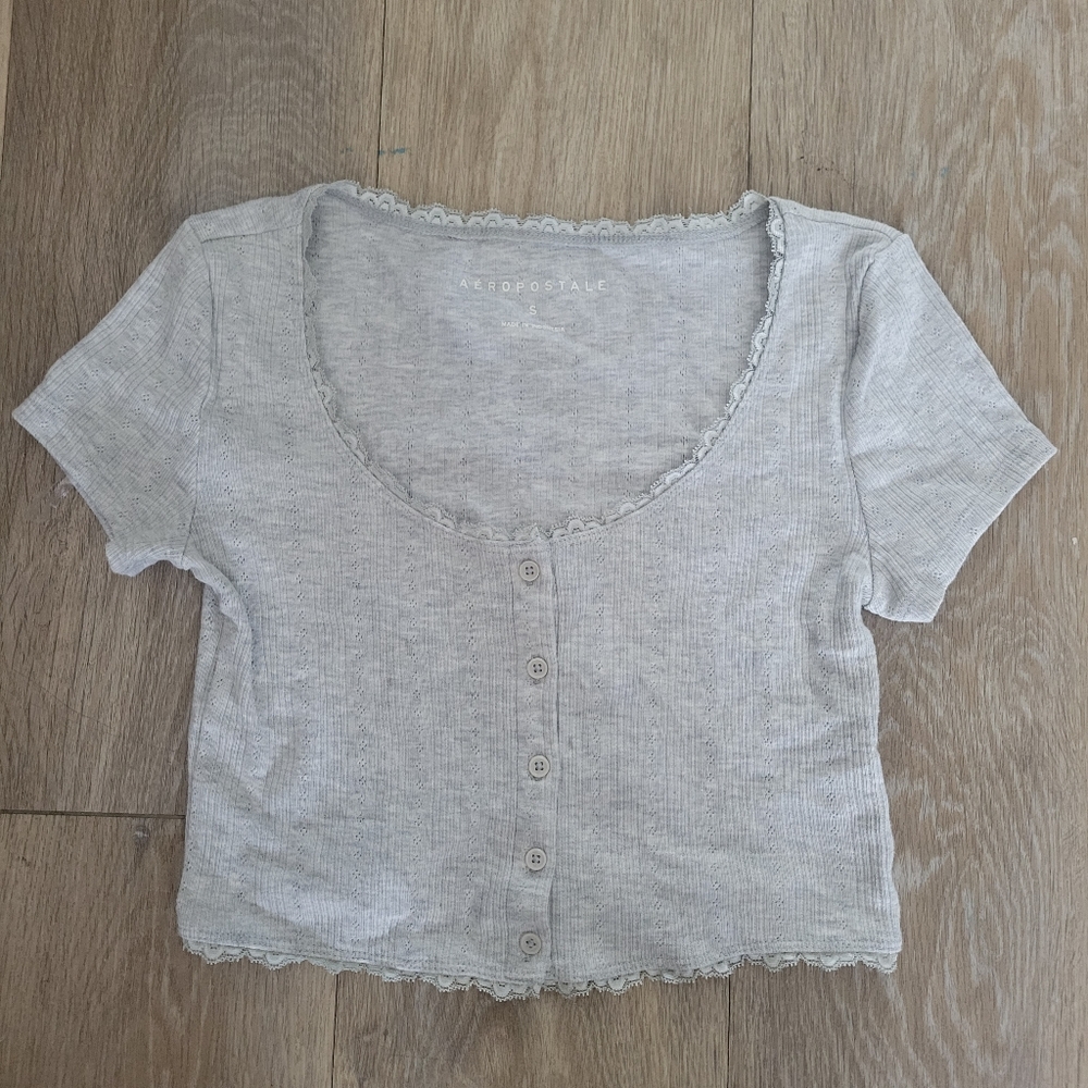 gray lace coquette crop shirt